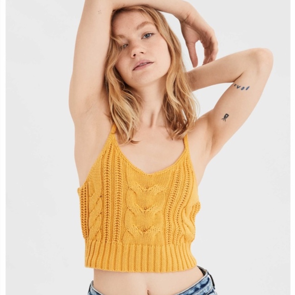⭐️2/$35⭐️ American Eagle Yellow Knit Crochet Tank Top